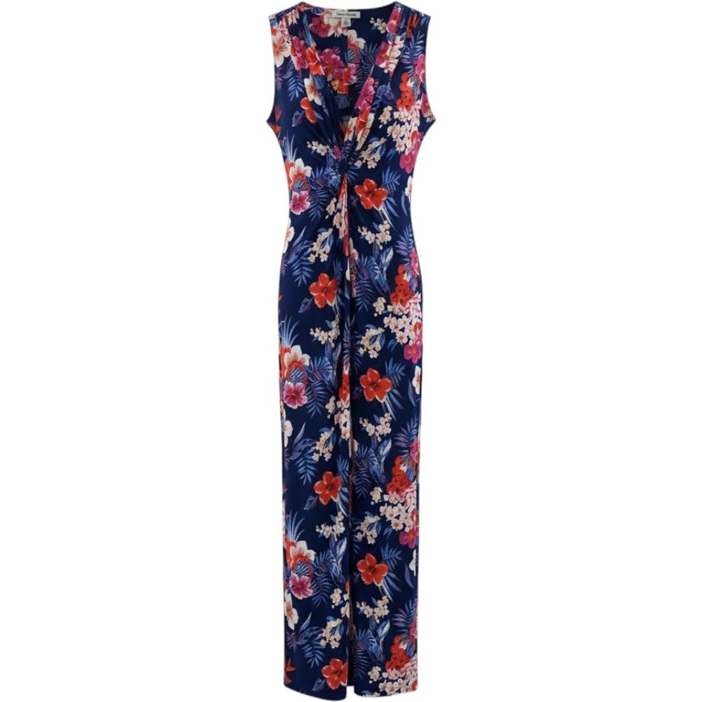 Tommy Bahama Maxi Dress Womens Large Blue Floral Twist Sleeveless Resort Beach